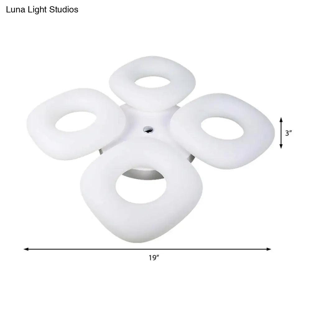 Modern White Flush Ceiling Light Set - 3/4 Head Led Fixture For Living Room & Bedroom