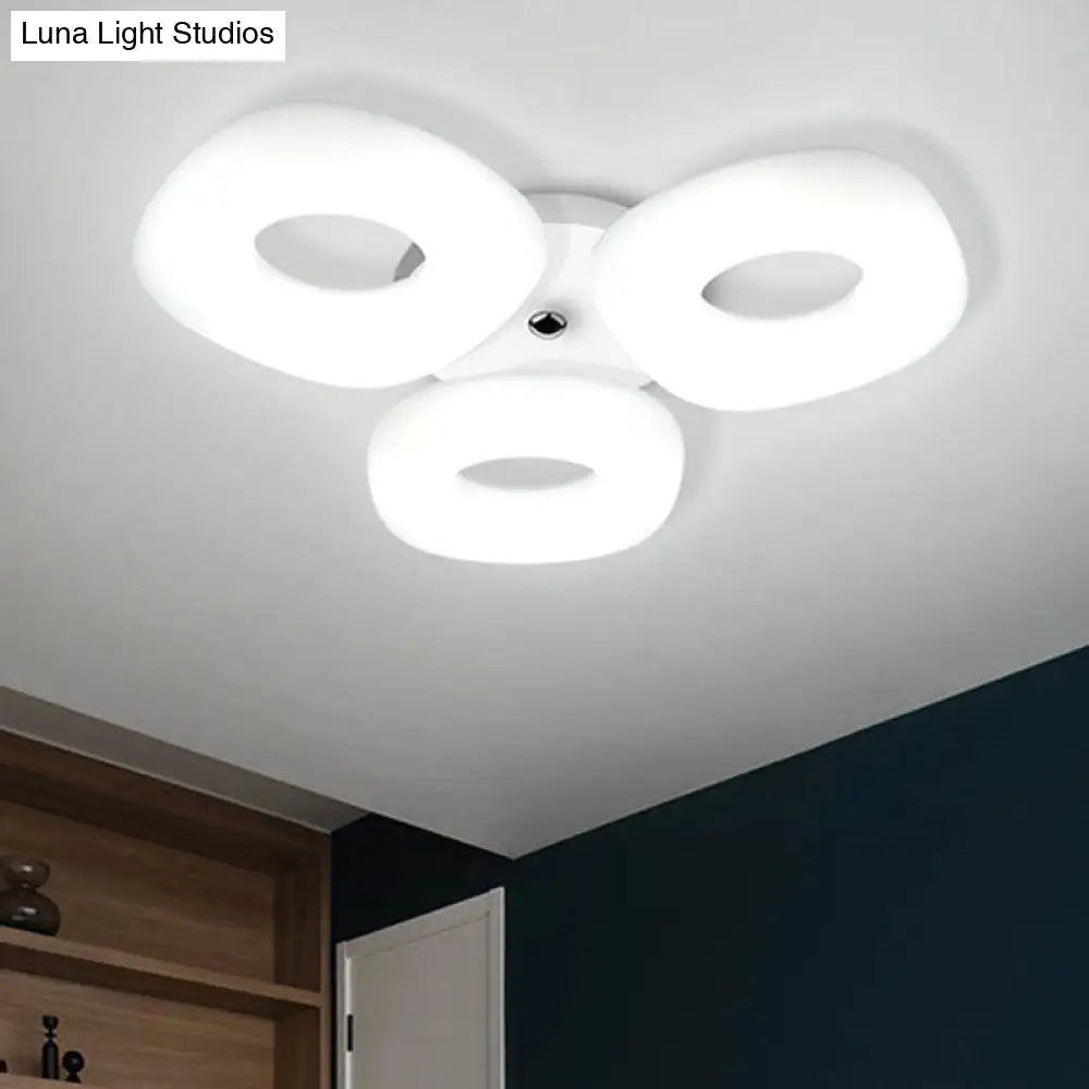 Modern White Flush Ceiling Light Set - 3/4 Head Led Fixture For Living Room & Bedroom