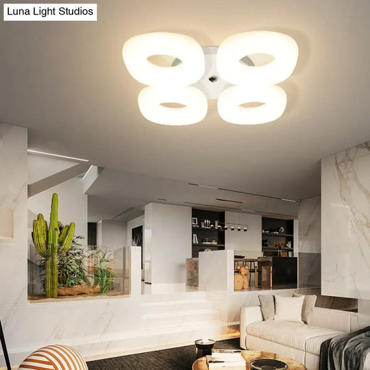 Modern White Flush Ceiling Light Set - 3/4 Head Led Fixture For Living Room & Bedroom 4 /