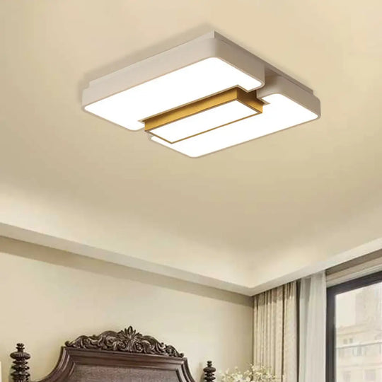 Modern White Flush Mount Led Ceiling Lamp For Warm/White Lighting In Living Room / 23.5’
