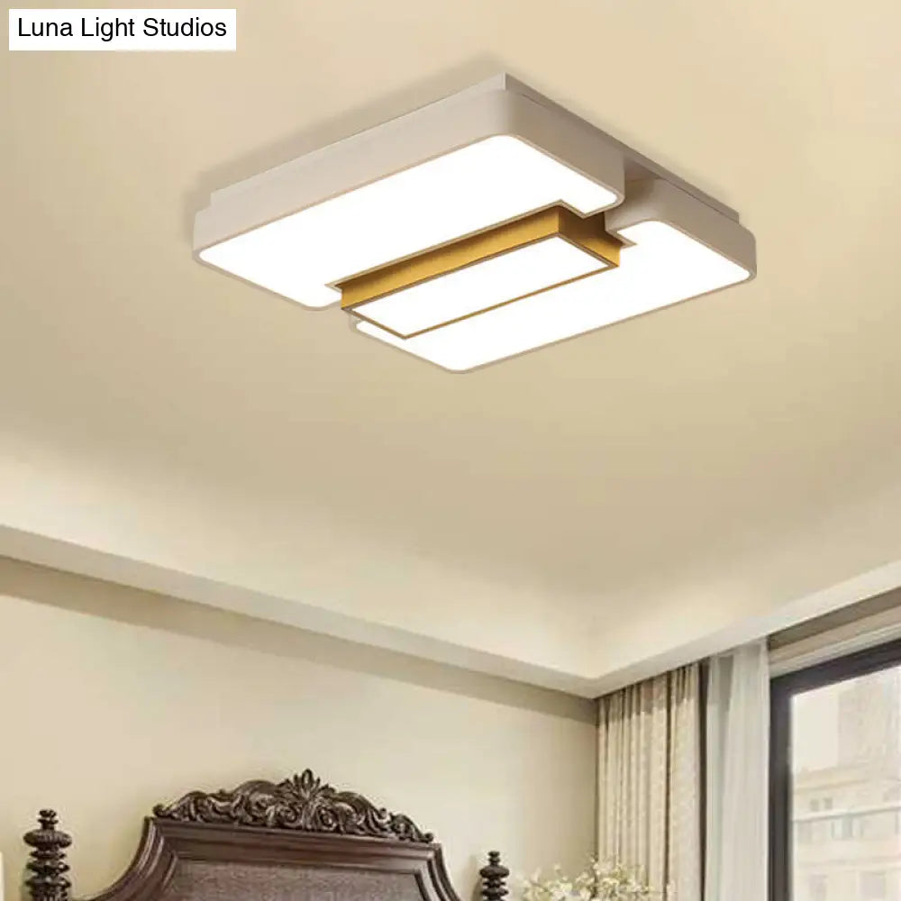Modern White Flush Mount Led Ceiling Lamp For Warm/White Lighting In Living Room / 23.5