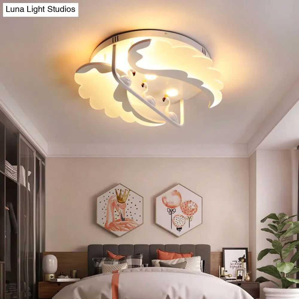 Modern White Flush Mount Led Ceiling Light With Bird Design For Adult Bedroom / Warm