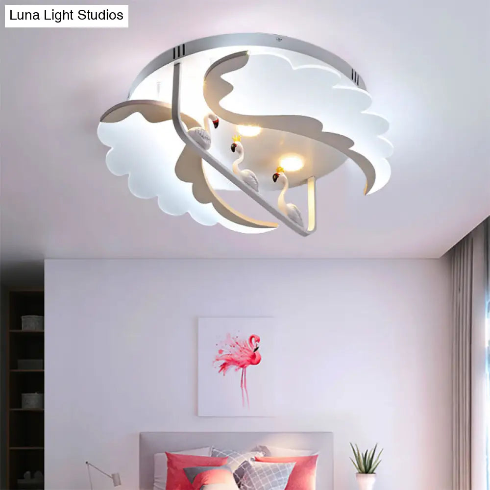 Modern White Flush Mount Led Ceiling Light With Bird Design For Adult Bedroom /
