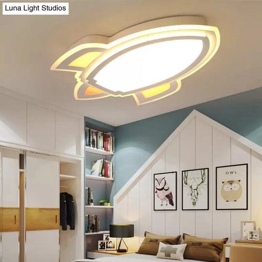 Modern White Flush Mount Spaceship Ceiling Light For Game Rooms / Warm