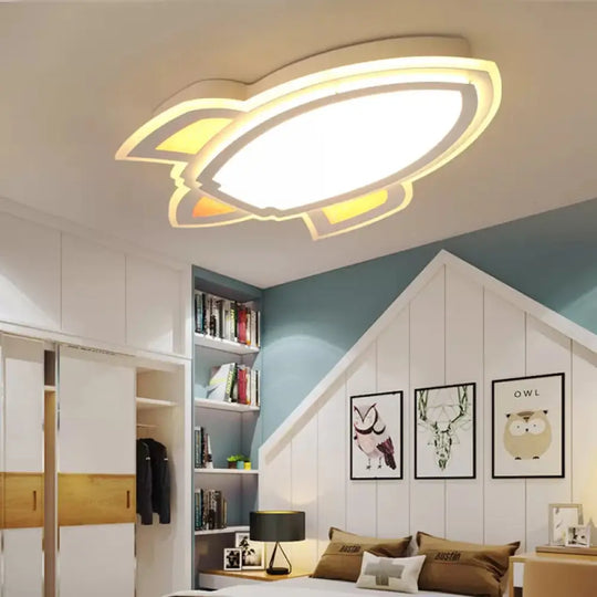 Modern White Flush Mount Spaceship Ceiling Light For Game Rooms / Warm