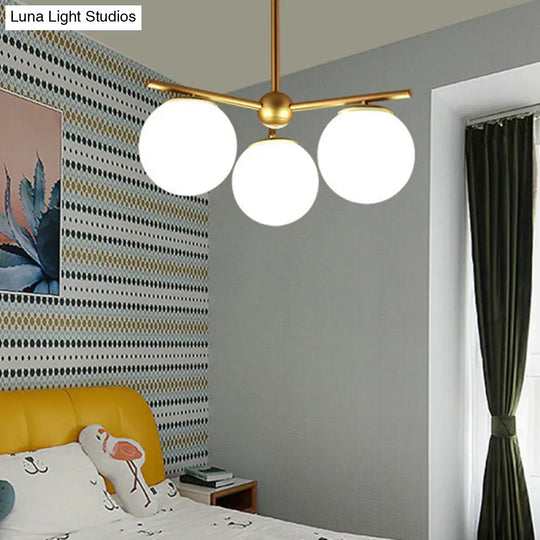 Modern White Frosted Glass Globe Chandelier - 3-Light Gold Ceiling Pendant Lamp For Bedrooms