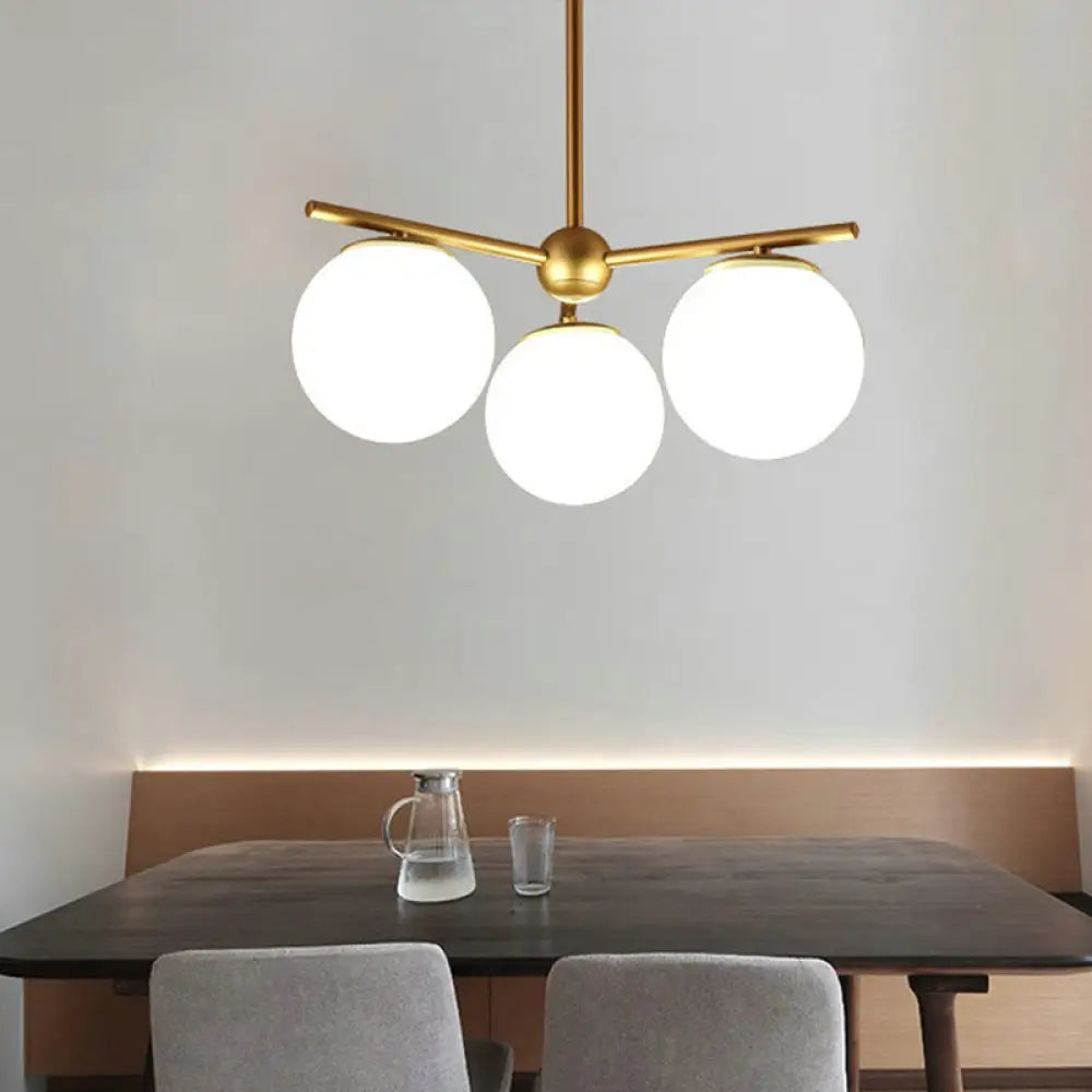 Modern White Frosted Glass Globe Chandelier - 3-Light Gold Ceiling Pendant Lamp For Bedrooms