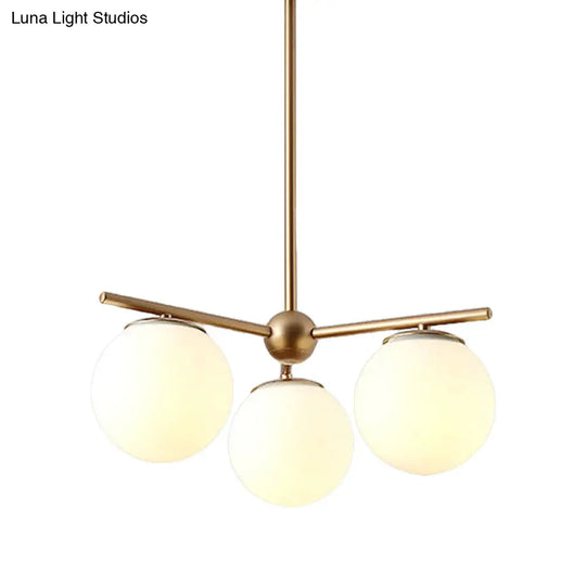 Modern White Frosted Glass Globe Chandelier - 3-Light Gold Ceiling Pendant Lamp For Bedrooms