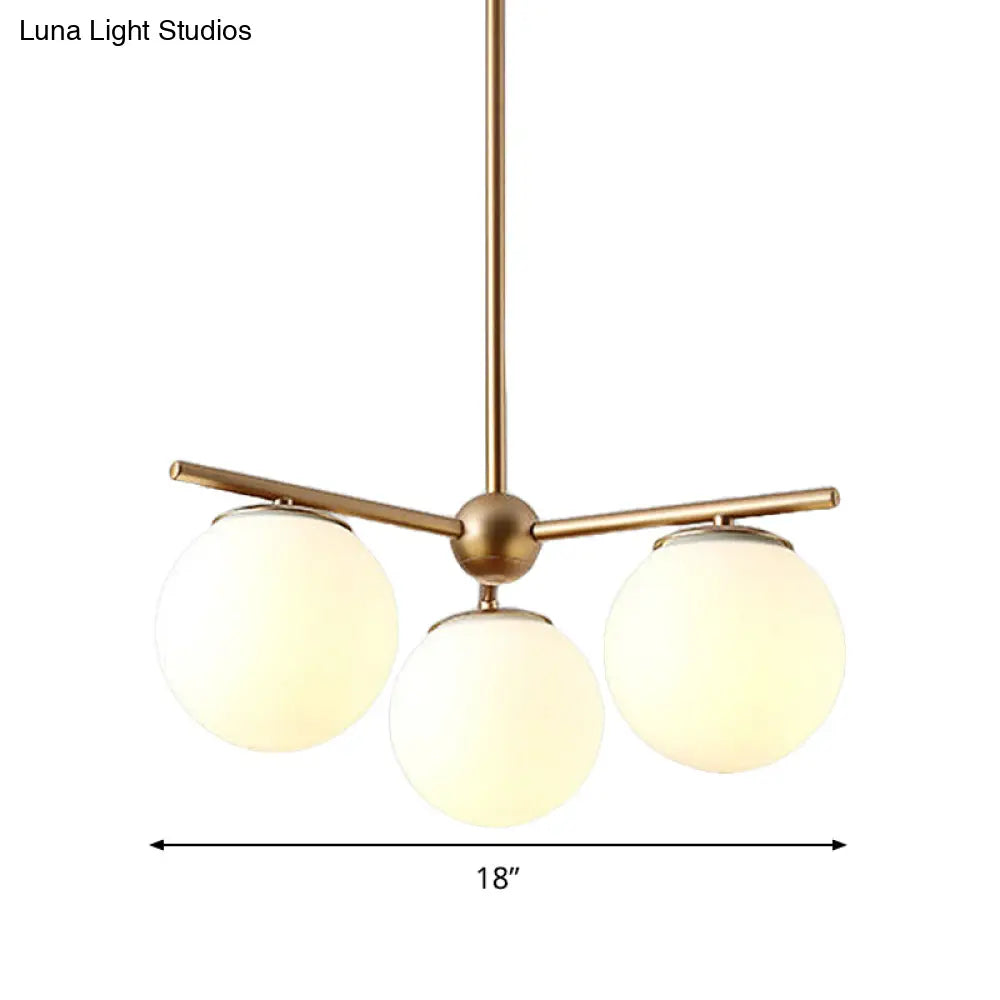 Modern White Frosted Glass Globe Chandelier - 3-Light Gold Ceiling Pendant Lamp For Bedrooms