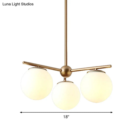 Modern White Frosted Glass Globe Chandelier - 3-Light Gold Ceiling Pendant Lamp For Bedrooms