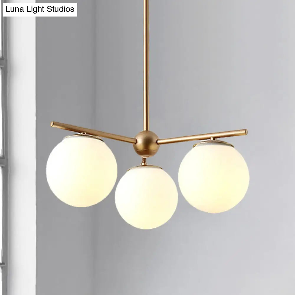 Modern White Frosted Glass Globe Chandelier - 3-Light Gold Ceiling Pendant Lamp For Bedrooms