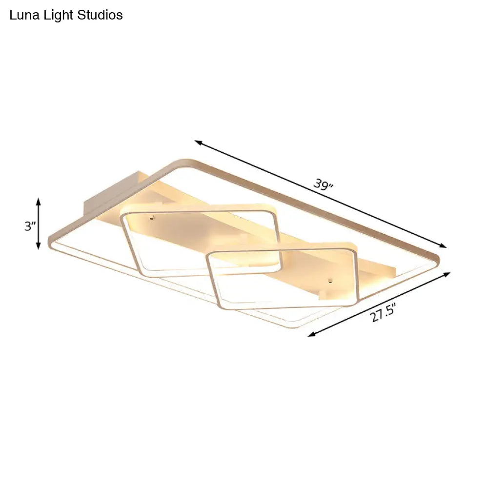Modern White Geometric Flush Mount Led Ceiling Light Fixture In White/Warm - 34.5’/39’ Wide