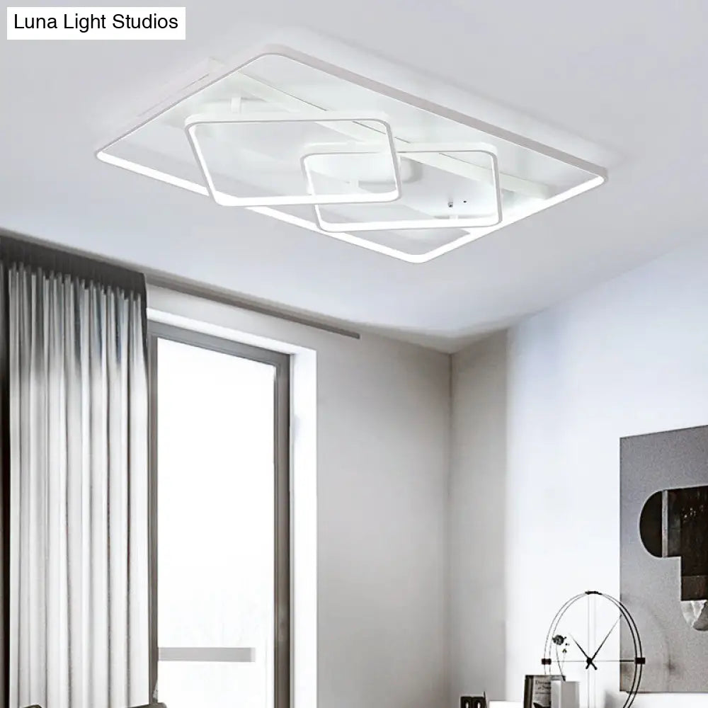 Modern White Geometric Flush Mount Led Ceiling Light Fixture In White/Warm - 34.5/39 Wide