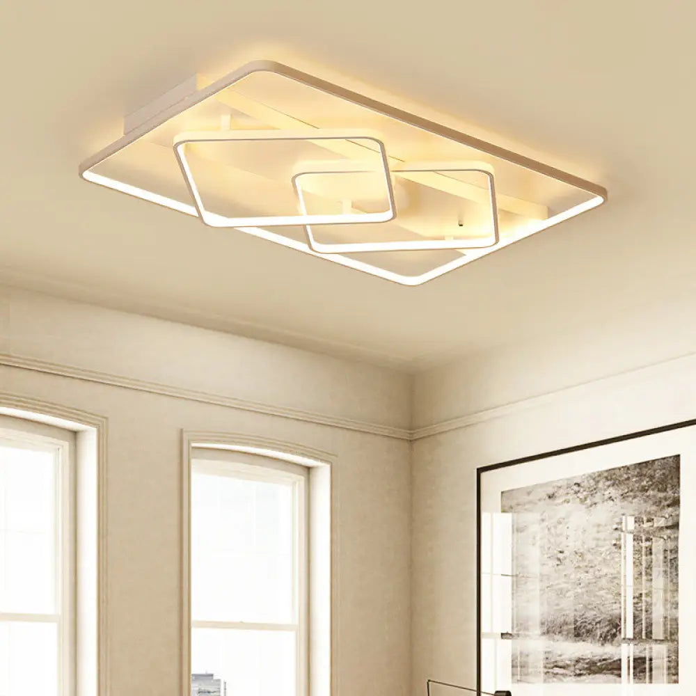 Modern White Geometric Flush Mount Led Ceiling Light Fixture In White/Warm - 34.5’/39’ Wide / 34.5’