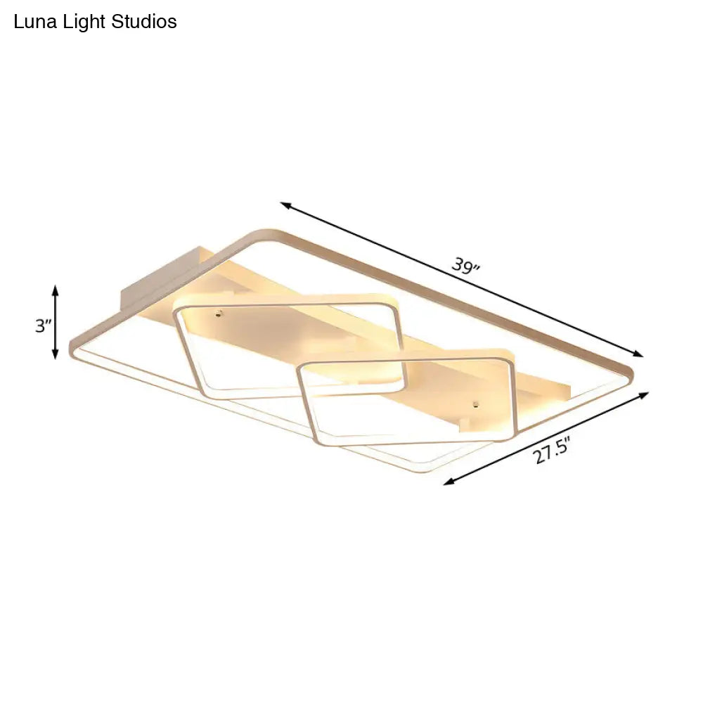 Modern White Geometric Flush Mount Led Ceiling Light Fixture In White/Warm - 34.5/39 Wide