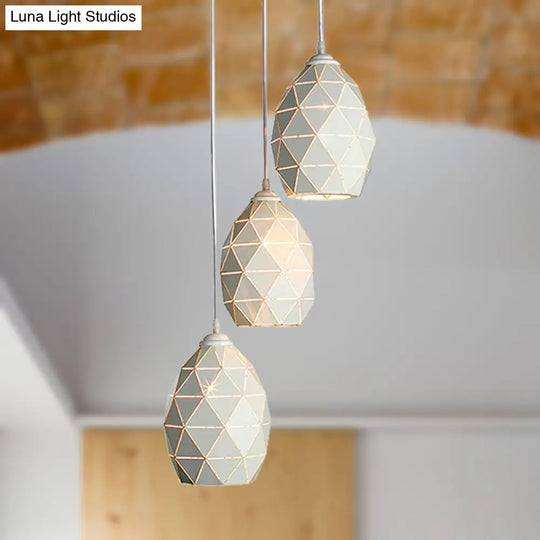 Modern White Geometric Metal Pendant Light - 3-Light Indoor Hanging Ceiling Fixture With