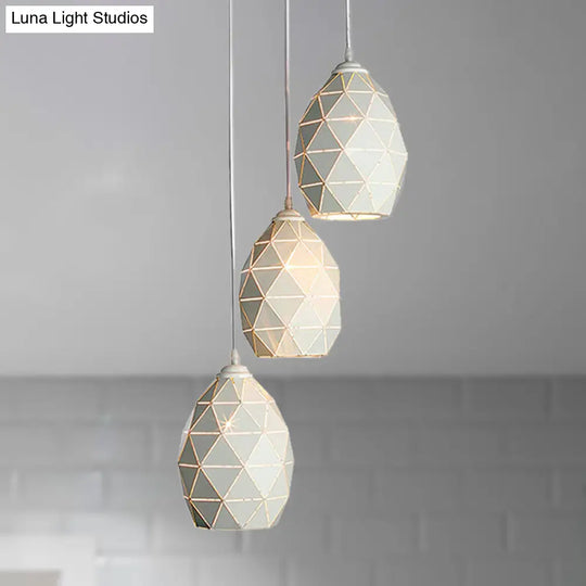 Modern Geometric Metal Pendant Light - White 3 Lights Indoor Hanging Ceiling Fixture / Round