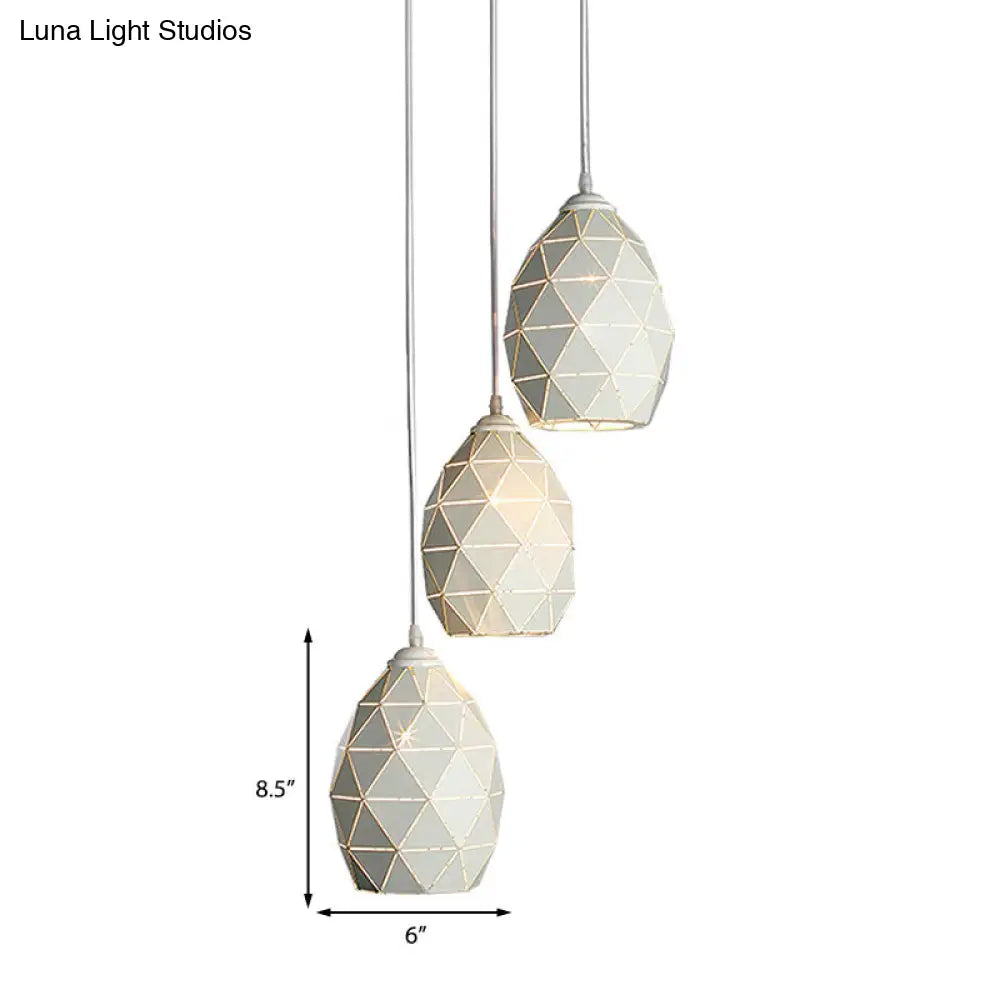 Modern Geometric Metal Pendant Light - White 3 Lights Indoor Hanging Ceiling Fixture