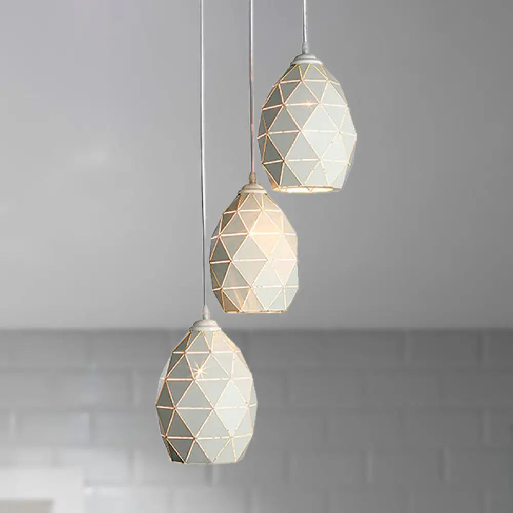 Modern White Geometric Metal Pendant Light - 3-Light Indoor Hanging Ceiling Fixture With