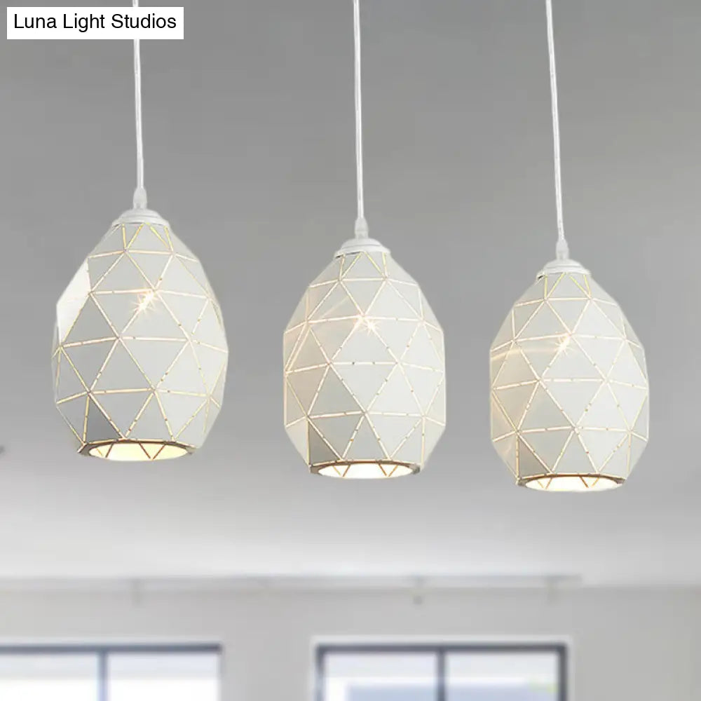 Modern Geometric Metal Pendant Light - White 3 Lights Indoor Hanging Ceiling Fixture / Linear