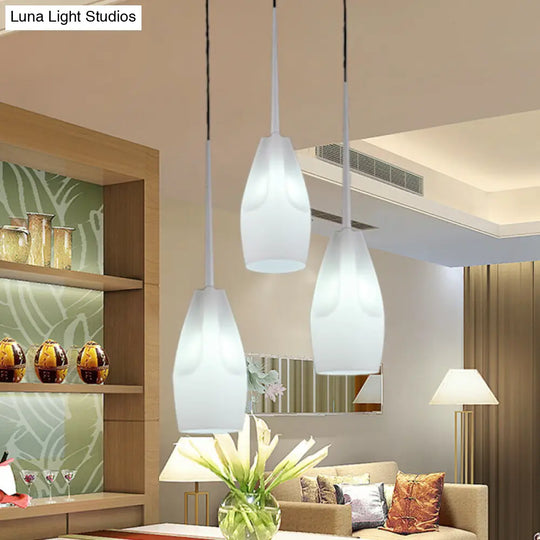 Modern White Glass Waterdrop Suspension Light - Cluster Pendant Lamp With 3 Heads For Dining Room