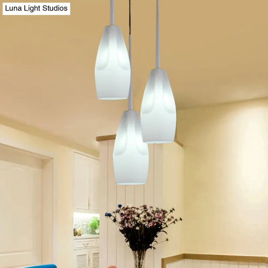 Modern White Glass 3-Light Dining Room Pendant Lamp With Waterdrop Suspension