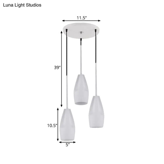 Modern White Glass 3-Light Dining Room Pendant Lamp With Waterdrop Suspension