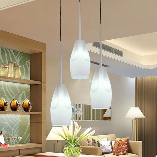 Modern White Glass 3-Light Dining Room Pendant Lamp With Waterdrop Suspension