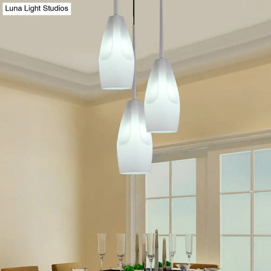 Modern White Glass 3-Light Dining Room Pendant Lamp With Waterdrop Suspension