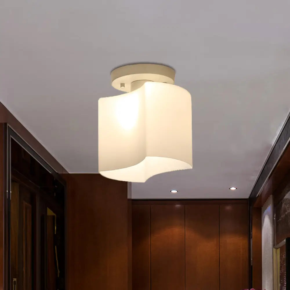 Modern White Glass Arced Corridor Semi-Flush Ceiling Light With 1 Bulb