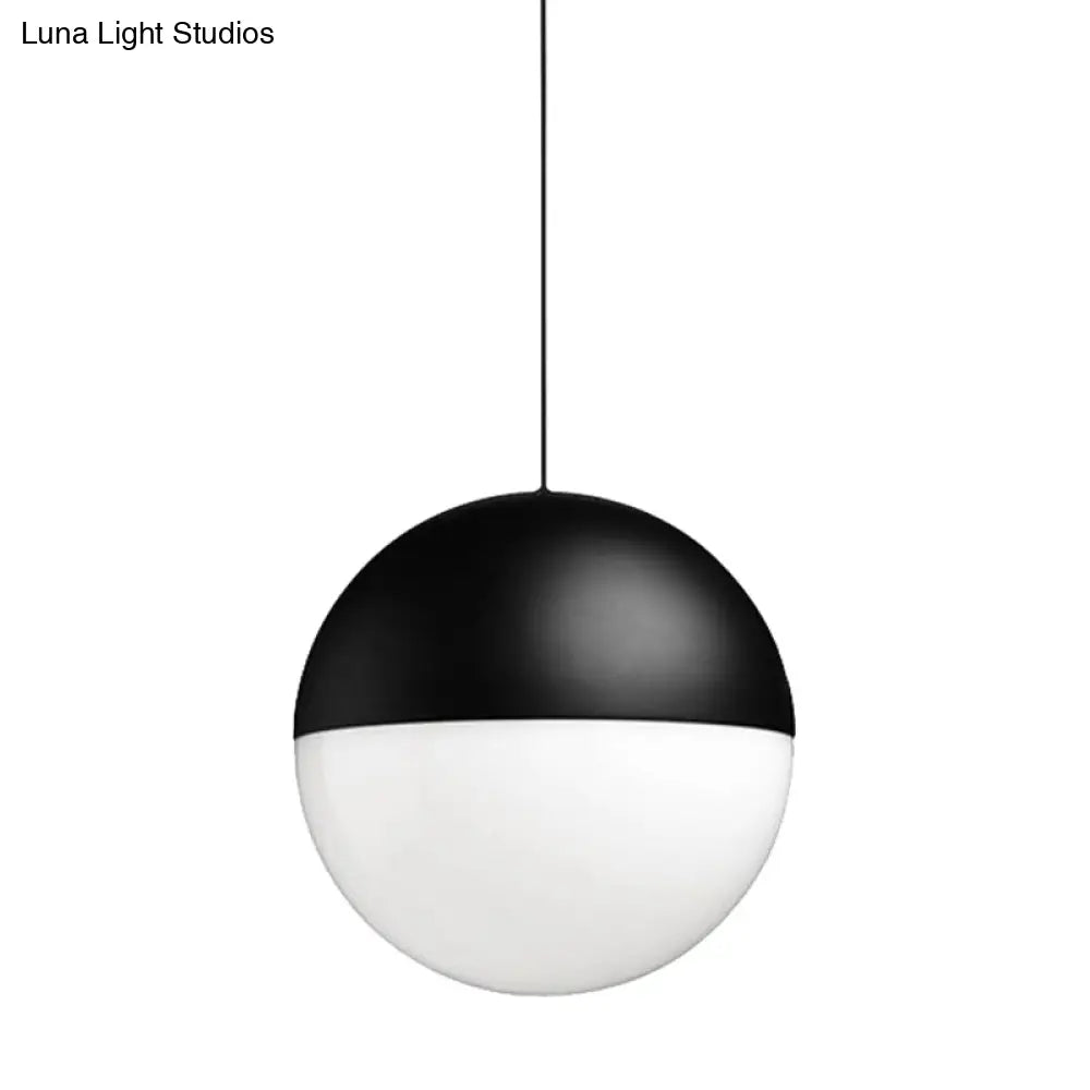 Modern White Glass Ball Pendant With Square Design - 1 Light Black Led Hanging Ceiling