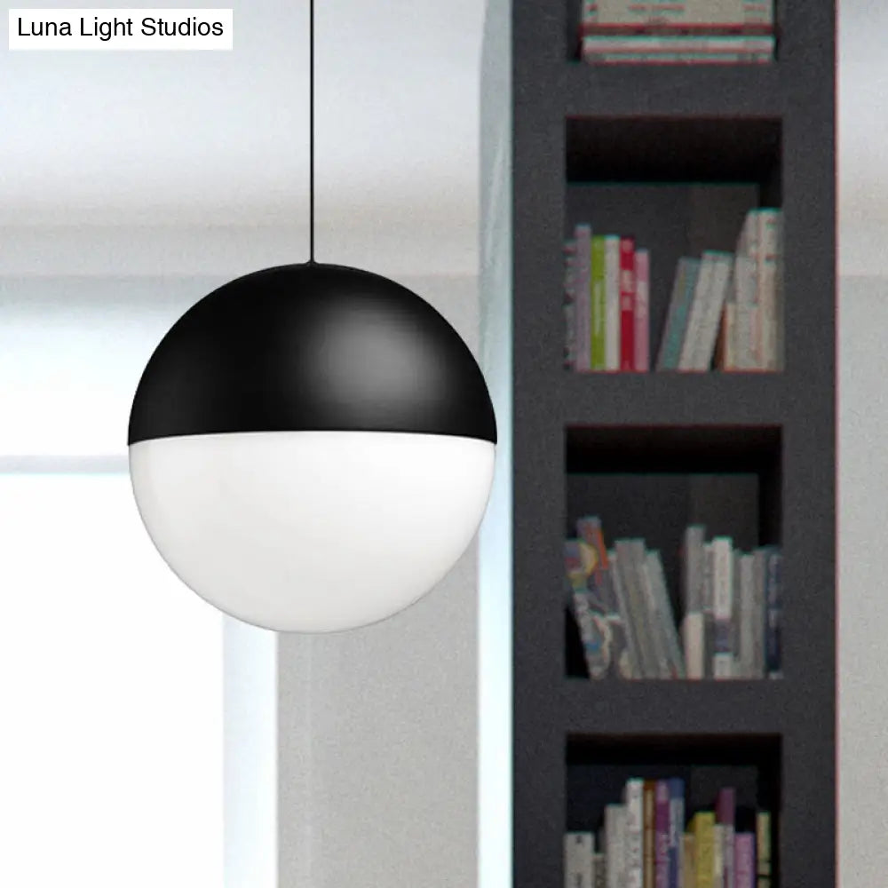 Modern White Glass Ball Pendant With Square Design - 1 Light Black Led Hanging Ceiling