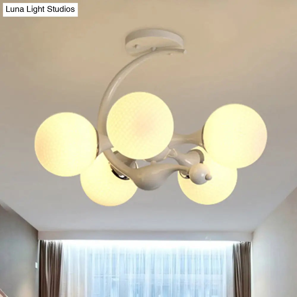 Modern White Glass Ball Sputnik Semi Flush Mount Ceiling Light For Bedroom / C