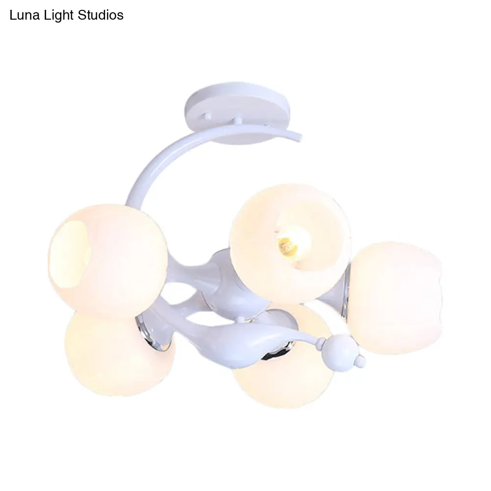 Modern White Glass Ball Sputnik Semi Flush Mount Ceiling Light For Bedroom