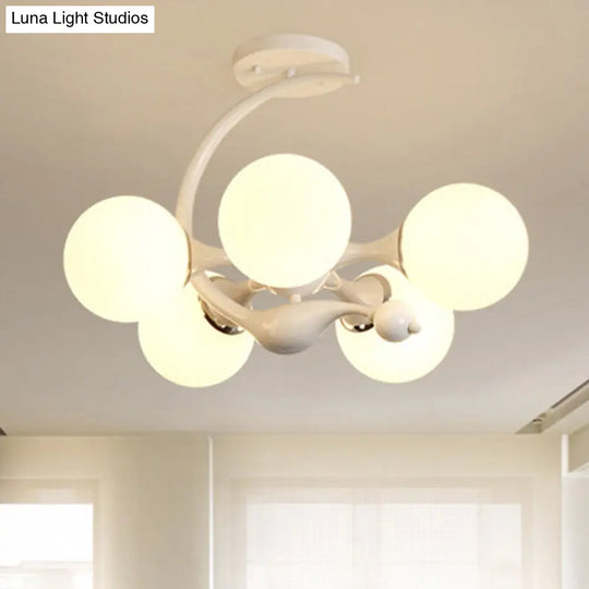 Modern White Glass Ball Sputnik Semi Flush Mount Ceiling Light For Bedroom / B