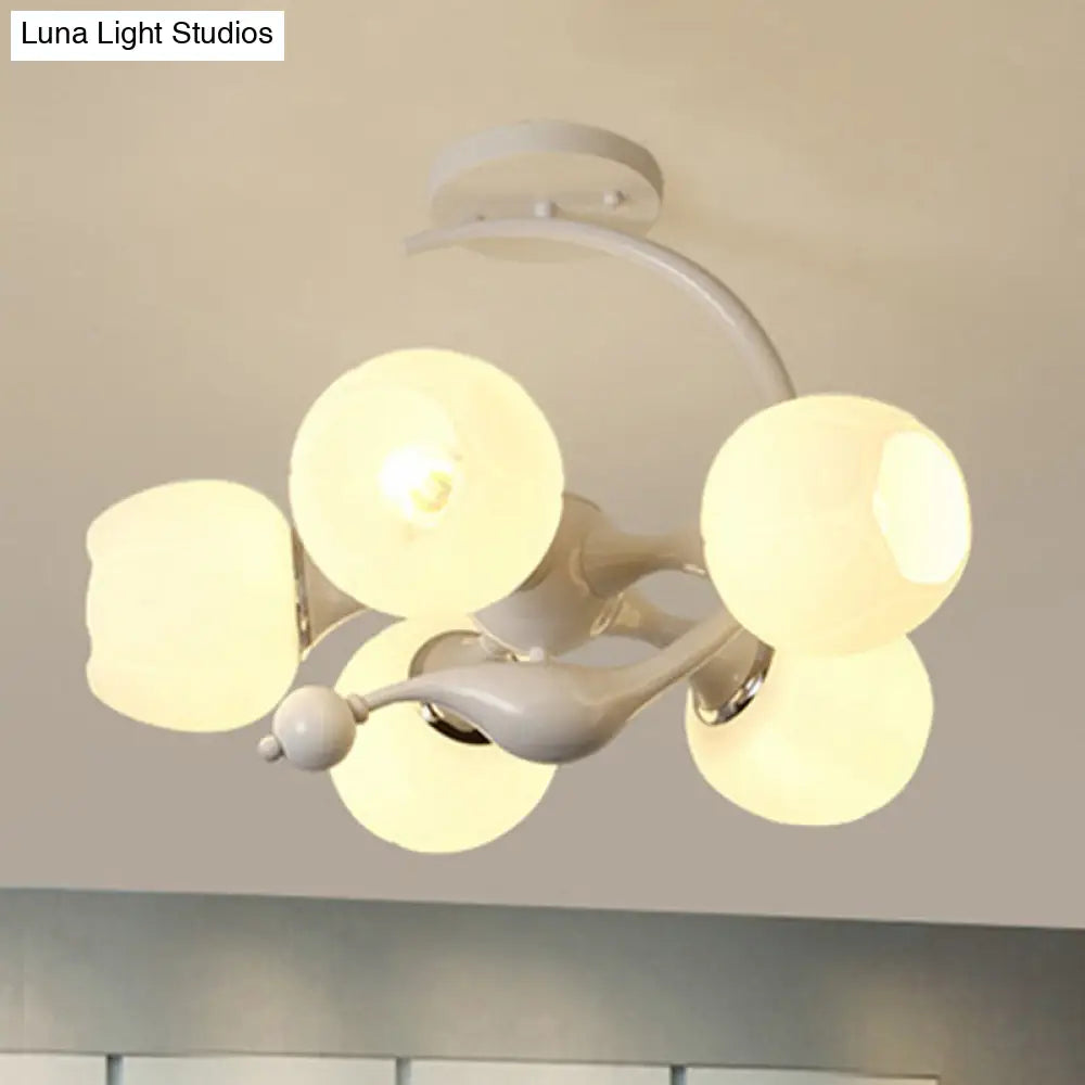 Modern White Glass Ball Sputnik Semi Flush Mount Ceiling Light For Bedroom