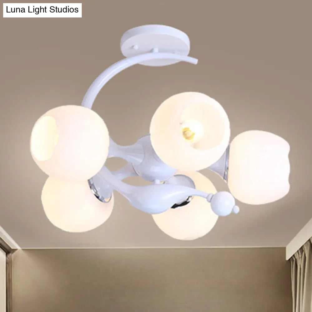 Modern White Glass Ball Sputnik Semi Flush Mount Ceiling Light For Bedroom / A