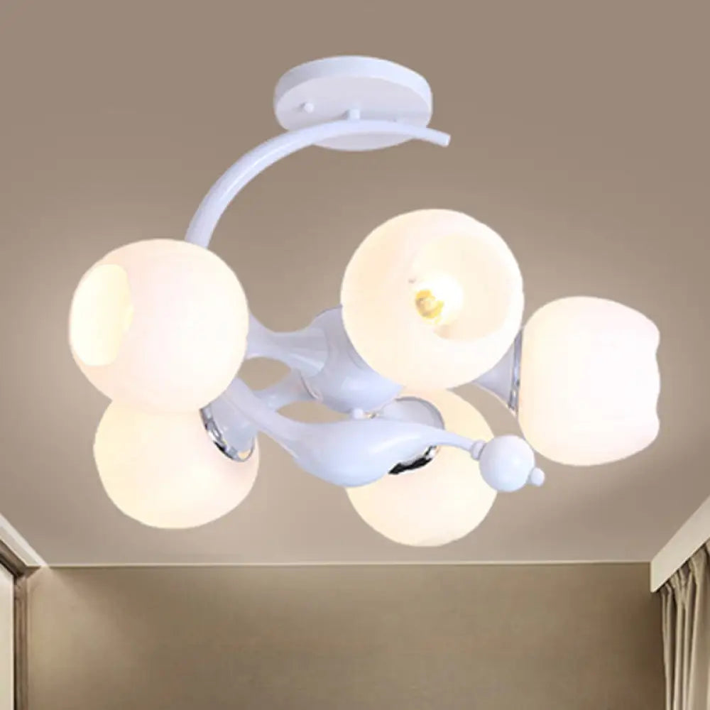 Modern White Glass Ball Sputnik Semi Flush Mount Ceiling Light For Bedroom / A