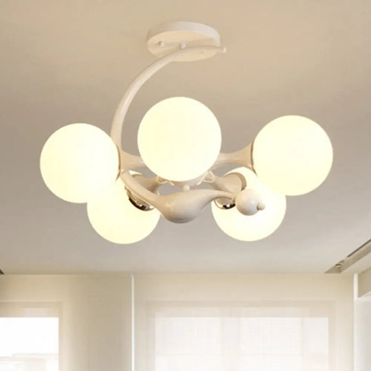 Modern White Glass Ball Sputnik Semi Flush Mount Ceiling Light For Bedroom / B