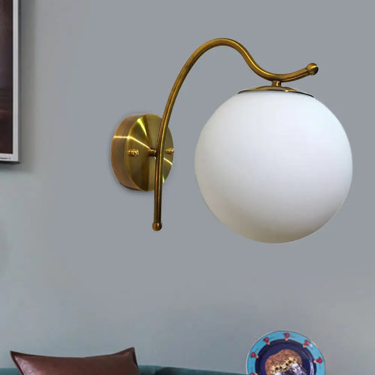 Modern White Glass Ball Wall Lamp With Gold Sconce Light Fixture