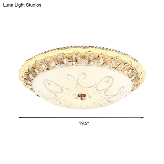 Modern White Glass Bowl Ceiling Lamp With Led Lighting And K9 Crystal Accent - 12/16/19.5 Wide