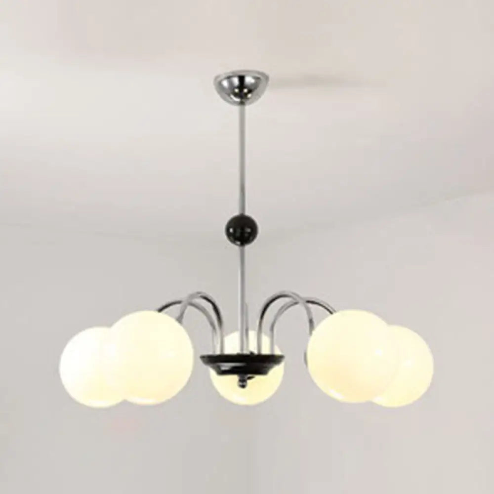 Modern White Glass Chandelier For Bedroom Lighting 5 / Silver