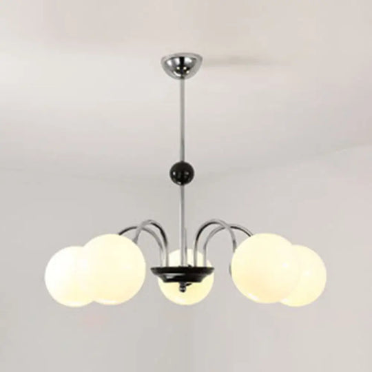 Modern White Glass Chandelier For Bedroom Lighting 5 / Silver