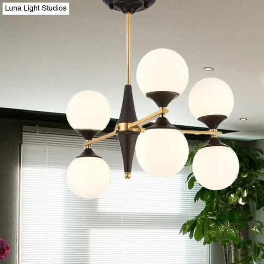 Modern White Glass Chandelier Pendant With Black Led Lights - Ideal For Dining Room