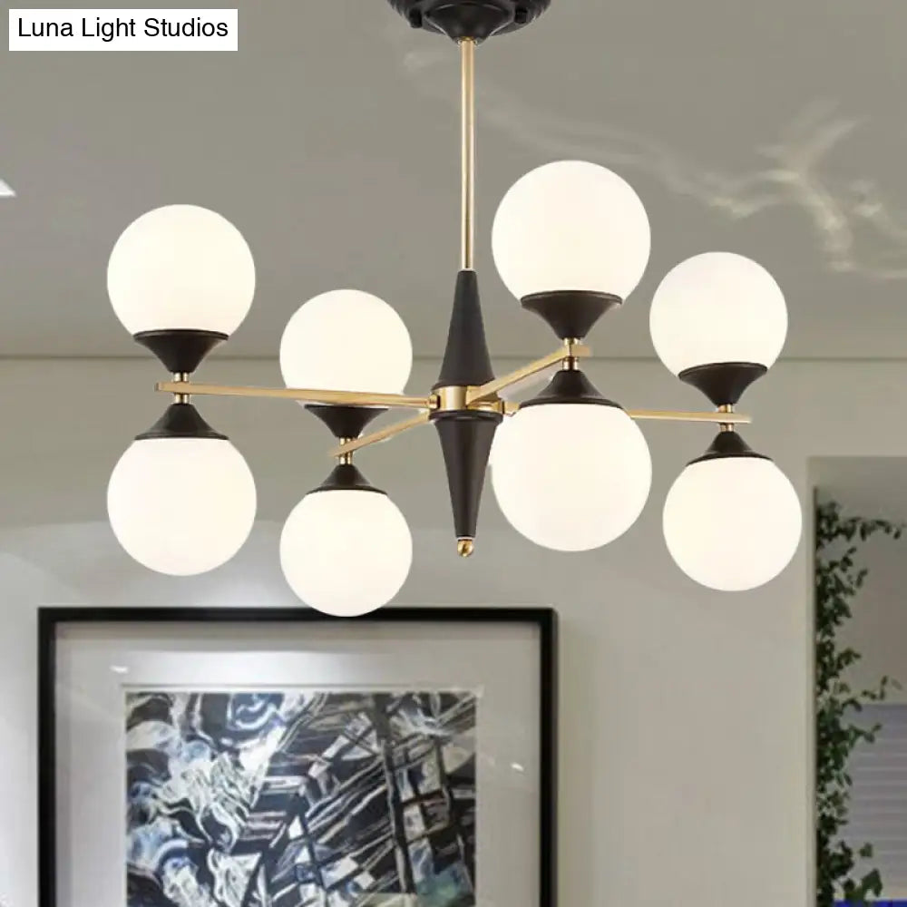 Modern White Glass Chandelier Pendant With Black Led Lights - Ideal For Dining Room