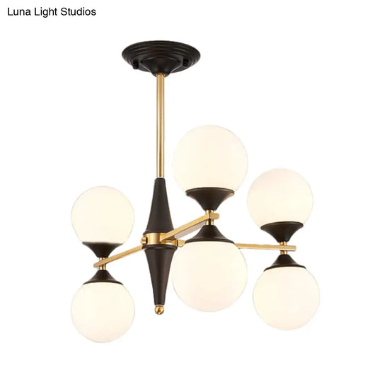 Modern White Glass Chandelier Pendant With Black Led Lights - Ideal For Dining Room