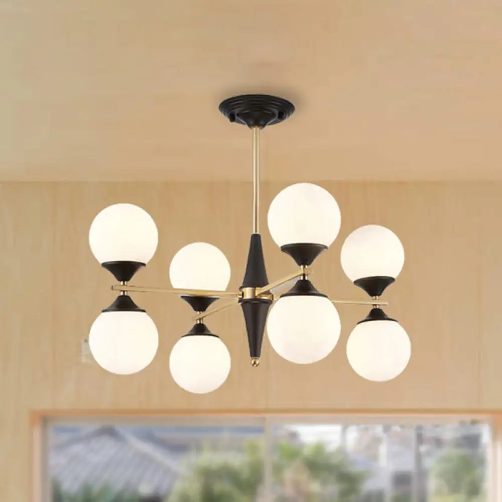 Modern White Glass Chandelier Pendant With Black Led Lights - Ideal For Dining Room 8 /