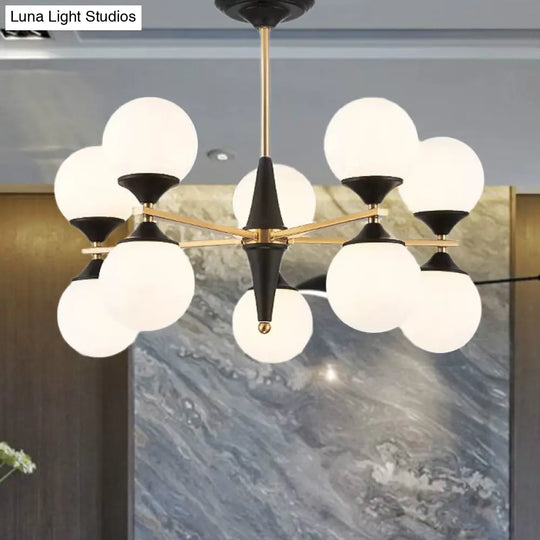 Modern White Glass Chandelier Pendant With Black Led Lights - Ideal For Dining Room