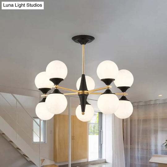 Modern White Glass Chandelier Pendant With Black Led Lights - Ideal For Dining Room