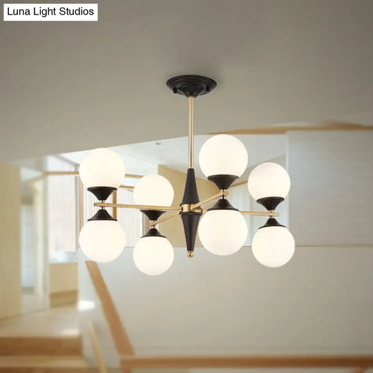 Modern White Glass Chandelier Pendant With Black Led Lights - Ideal For Dining Room